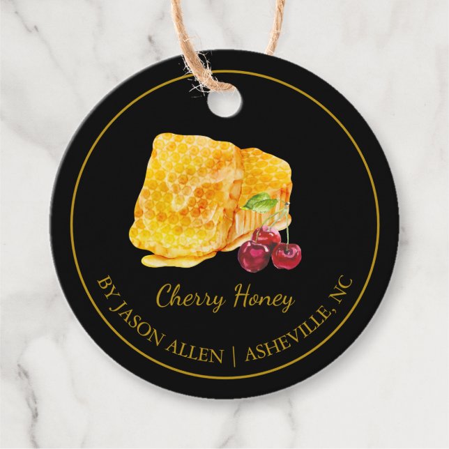 Enkel honeycomb Cherry Infused honey Märkre Gåvor Etiketter (Framsida)