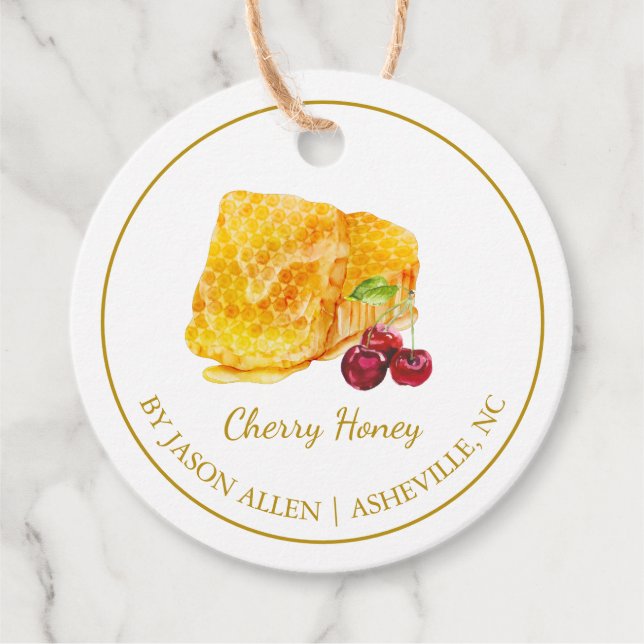 Enkel honeycomb Cherry Infused honey Märkre Gåvor Etiketter (Framsida)