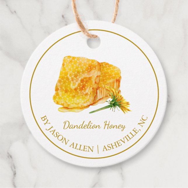 Enkel honeycomb Dandelion Infused Honungshang Märk Gåvor Etiketter (Framsida)