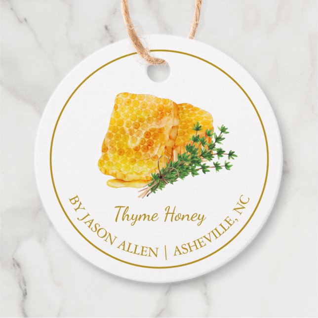 Enkel honeycomb Thyme Infused Honungshang Märkre Gåvor Etiketter (Framsida)