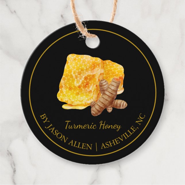 Enkel honeykomb Turmeric Infused Honungshang Märkr Gåvor Etiketter (Framsida)