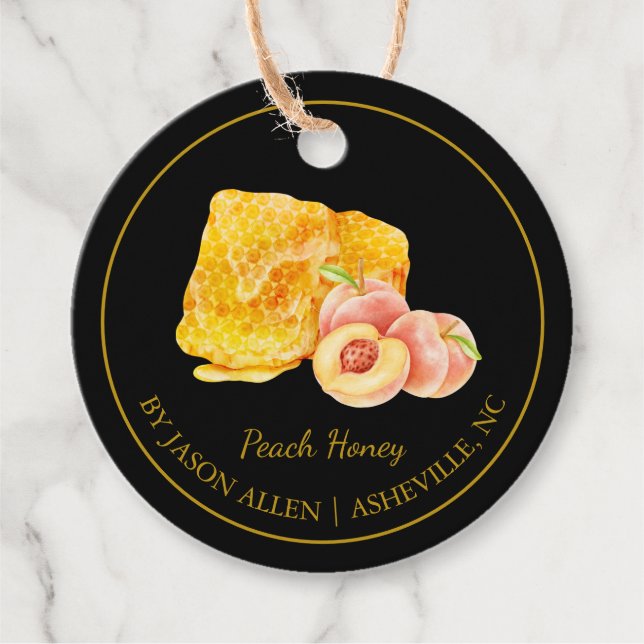 Enkel honungskomb Peach Infused Honungshang Märkre Gåvor Etiketter (Framsida)