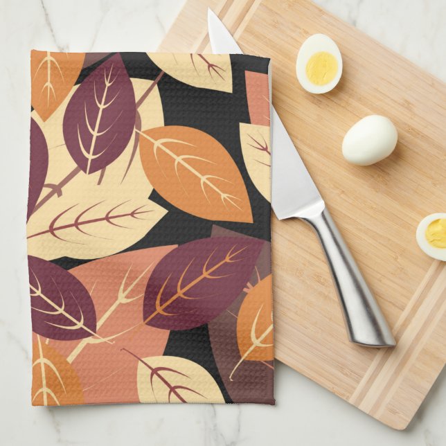 Enkel Höst löv Mörk Kökshandduk (Vikt i Fjärdedel)