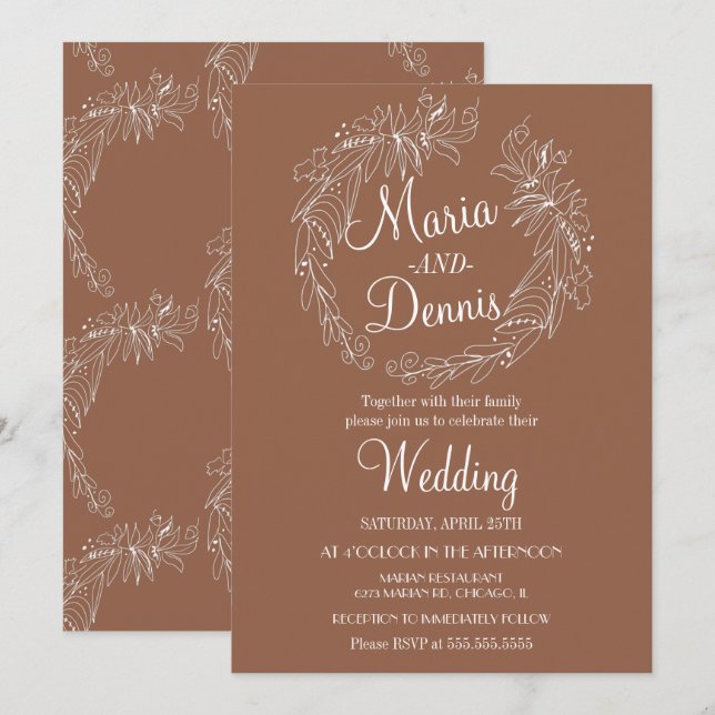 Enkel höst terrakotta grönska krans inbjudningar (Fram/baksida)