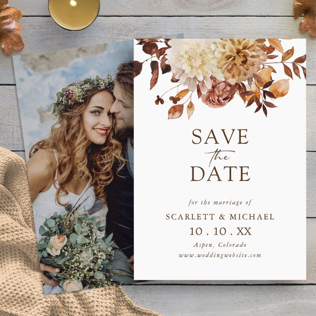 Enkel Höstfoto Spara Datum Datumet (Simple Elegant Fall Floral  Photo Save The Date by Painted Paperie
)