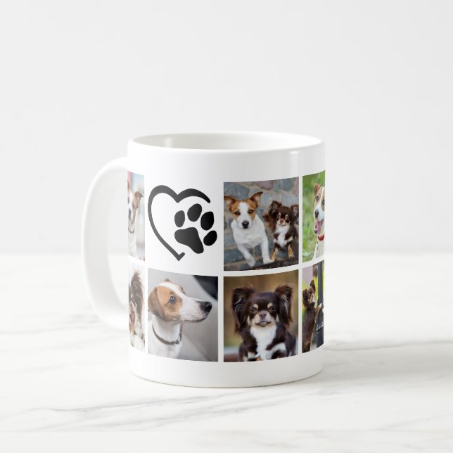 Enkel Hund 10 Photo Collage Pawprint Heart Kaffemugg (Framsida vänster)