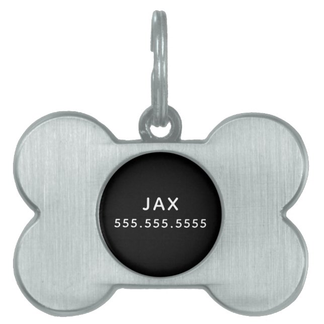 Enkel hund för svarta minimalistnamn ID-bricka husdjur (Framsidan)