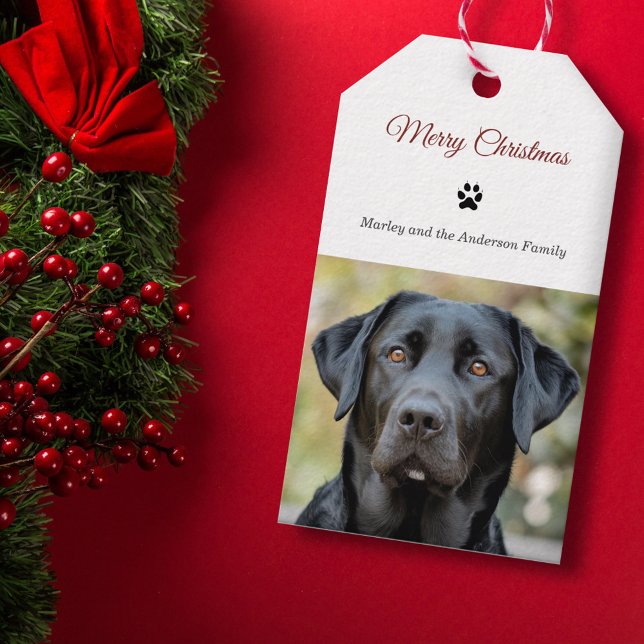 Enkel Hund Photo God jul Presentetikett (Simple Dog Photo Merry Christmas Gift Tags)