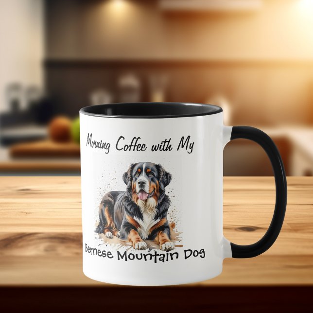 Enkel husdjur Berner Sennenhund Personifiera Mugg (Morning Cup/ Pet Bernese Watercolor, Personalize this design!)