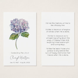 Enkel Hydrangea Begravning Minneshögtid Bönkort Visitkort