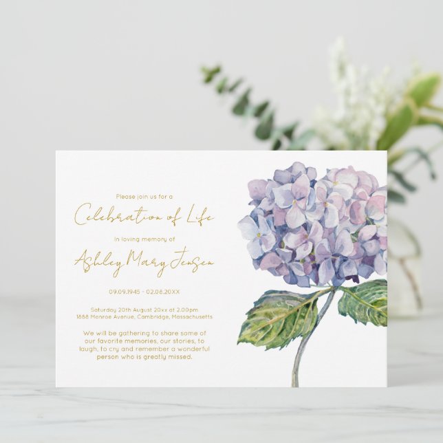 Enkel Hydrangea Celebration of Life Begravning Inbjudningar (Stående Fram)