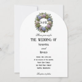 Enkel Hydrangea Krans Monogram Bröllop Inbjudningar