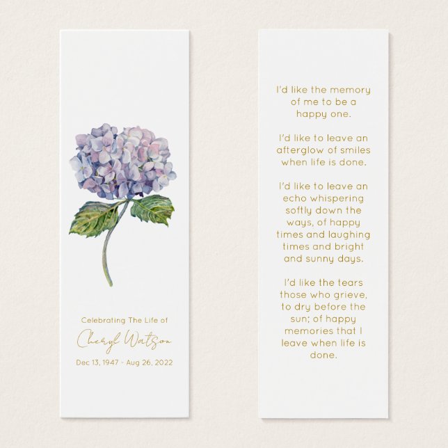Enkel Hydrangea minnesmärke bokmärke Litet Visitkort (Framsida & baksida)
