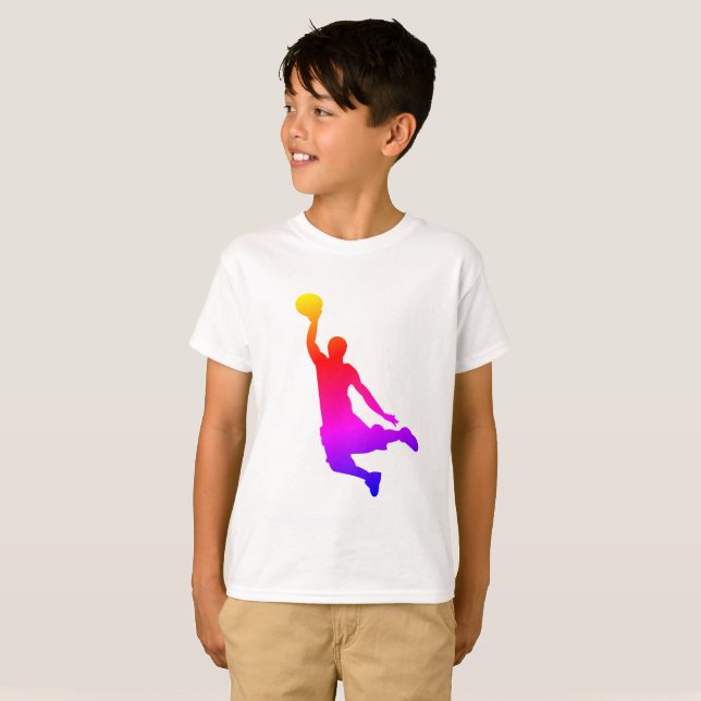 Enkel illustration av Basketball Player Regnbåge T Shirt (Hel framsida)