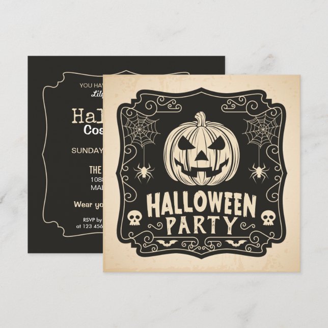 Enkel inbjudan för Halloween dräktparty | (Fram/baksida)