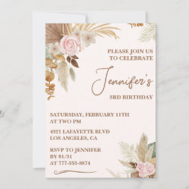 Enkel inbjudan till 3-årsdag Modern Boho Blommig