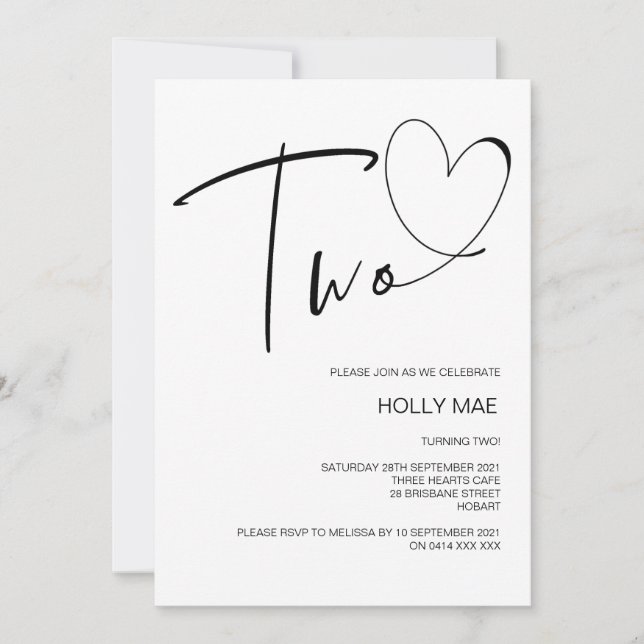 Enkel inbjudan till andra födelsedag två hjärta Gu (Framsida)