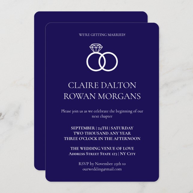 Enkel inbjudan till Blåbröllop i Ringar (Fram/baksida)