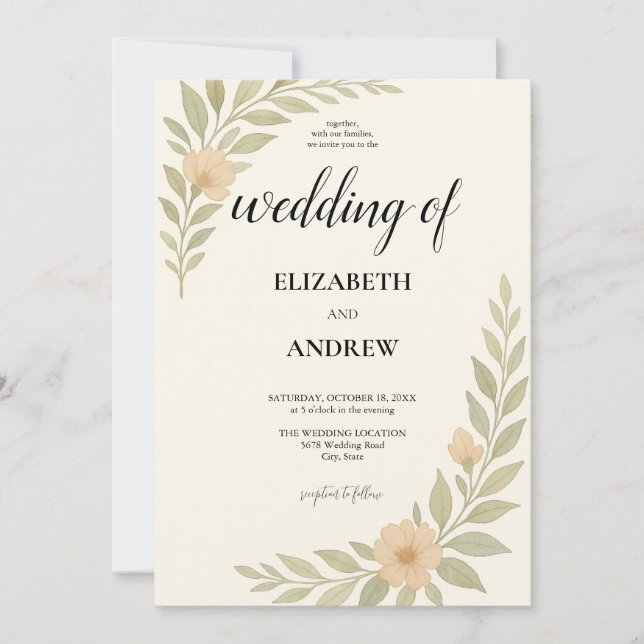 Enkel inbjudan till Blommigt för Söt-bröllop (Framsida)