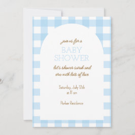 Enkel inbjudan till Blue Gingham Baby Shower