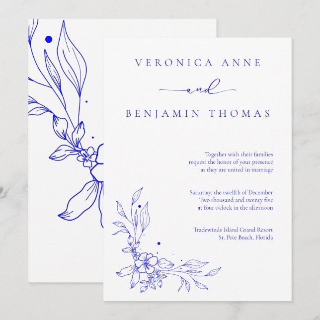 Enkel inbjudan till Blue Jewel Tone Wedding (Fram/baksida)