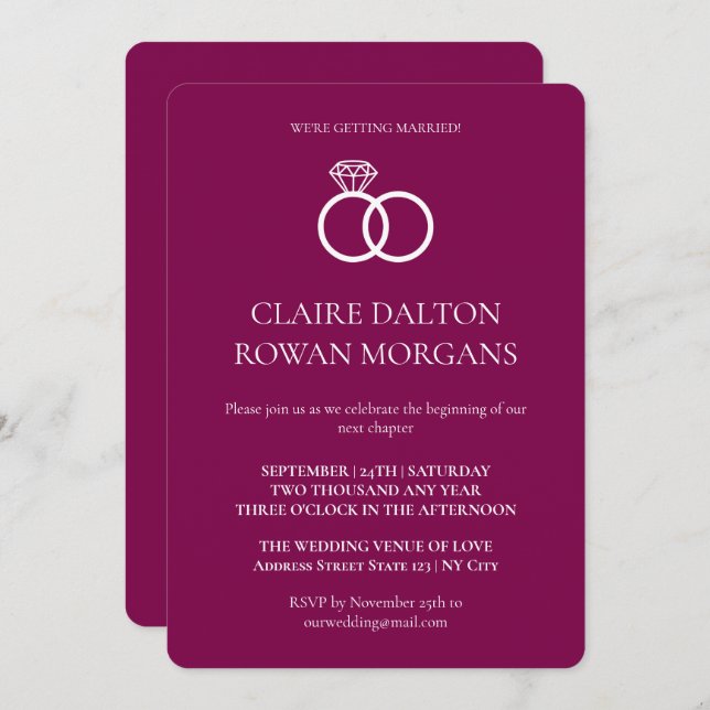 Enkel inbjudan till borgmästarbröllop i Ringar (Fram/baksida)