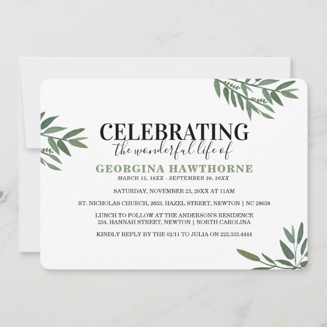 Enkel inbjudan till botaniskt vattenfärgsminnesmär (Framsida)