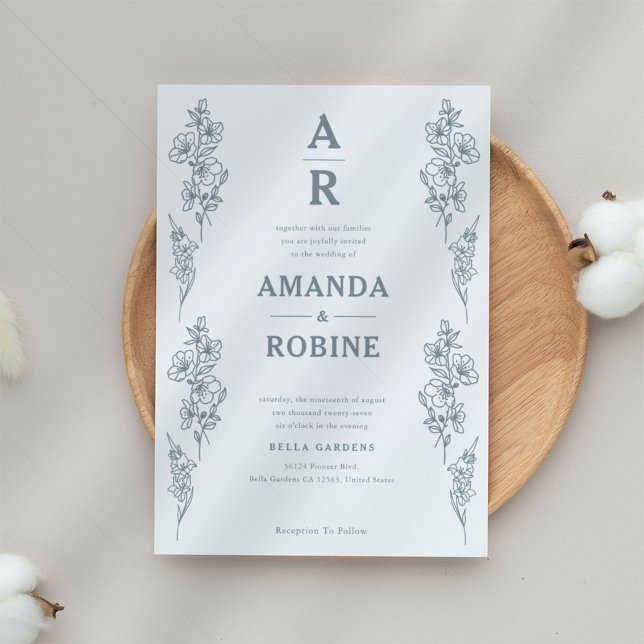 Enkel inbjudan till bröllop med blå Blommigt (Skapare uppladdad)