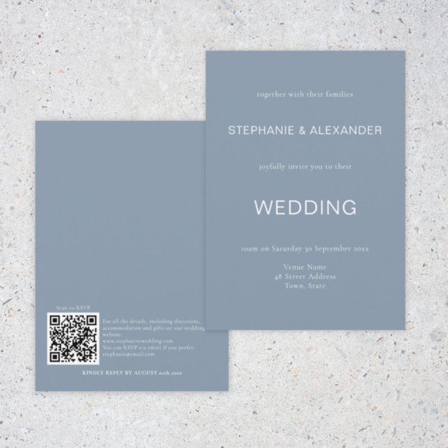 Enkel inbjudan till Dusty Blue QR Code Wedding (Skapare uppladdad)