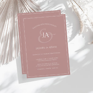 Enkel inbjudan till Dusty Rosa Monogram-bröllop