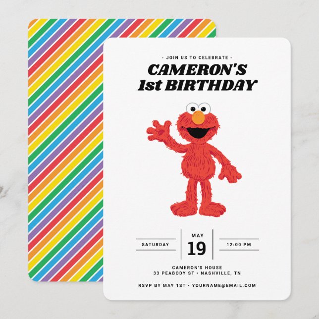 Enkel inbjudan till Elmo 1:a födelsedag (Fram/baksida)