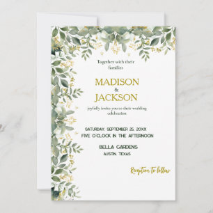 Enkel inbjudan till Eucalyptus Guld Greenery Weddi