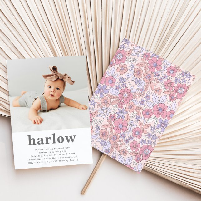 Enkel inbjudan till fotofödelsedag | BLOMMIGT (Skapare uppladdad)