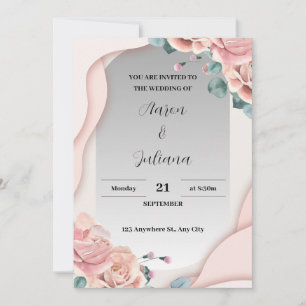 Enkel inbjudan till Grått och Rosa bröllop