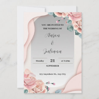 Enkel inbjudan till Grått och Rosa bröllop