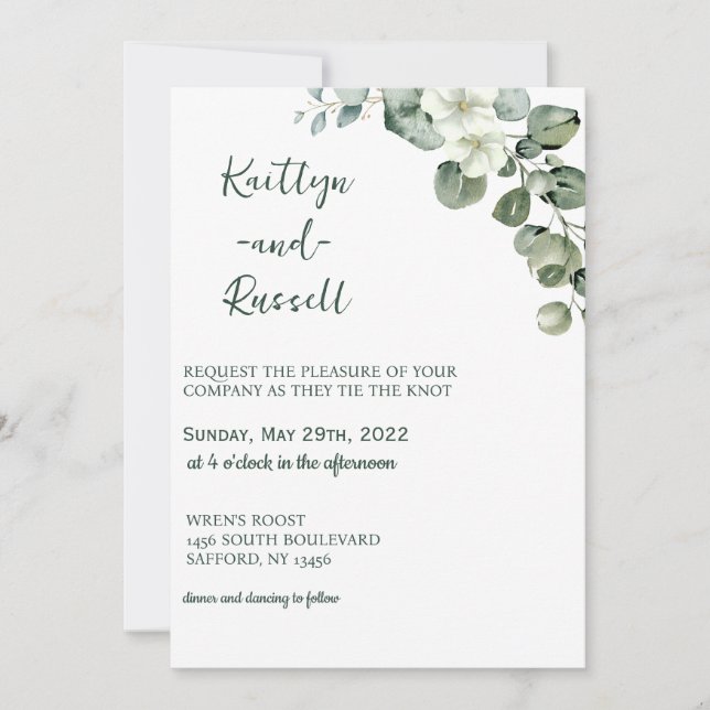 Enkel inbjudan till grönt bröllop (Framsida)