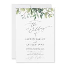 Enkel inbjudan till grönt bröllop med vattenfärg