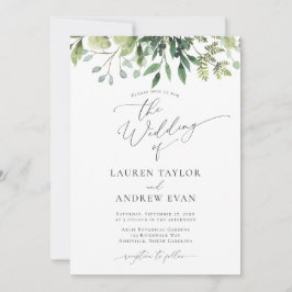 Enkel inbjudan till grönt bröllop med vattenfärg