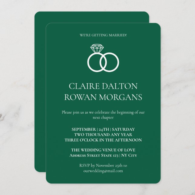 Enkel inbjudan till Grönt i Ringar-bröllop (Fram/baksida)