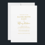 Enkel inbjudan till Guld Bachelorette-partiet i El<br><div class="desc">Denna enkla inbjudan till guld-bachelorette-partiet i elegant är perfekt för ert moderna minimalistiska vita parti och guld-parti. Utformningen har ett minsta typsnitt av contemporary guld tillsammans med formell kalligrafi. Behålla den som den är,  eller välj att anpassa den med egna teckningar eller foton!</div>