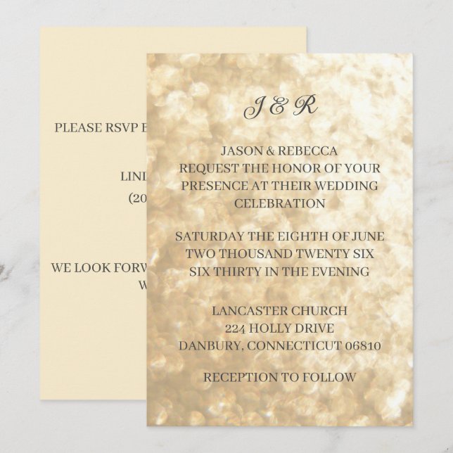 Enkel inbjudan till Guld-Bröllopsdag i Elegant (Fram/baksida)