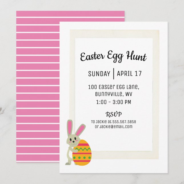 Enkel inbjudan till Hunt Party-Påskägg (Fram/baksida)