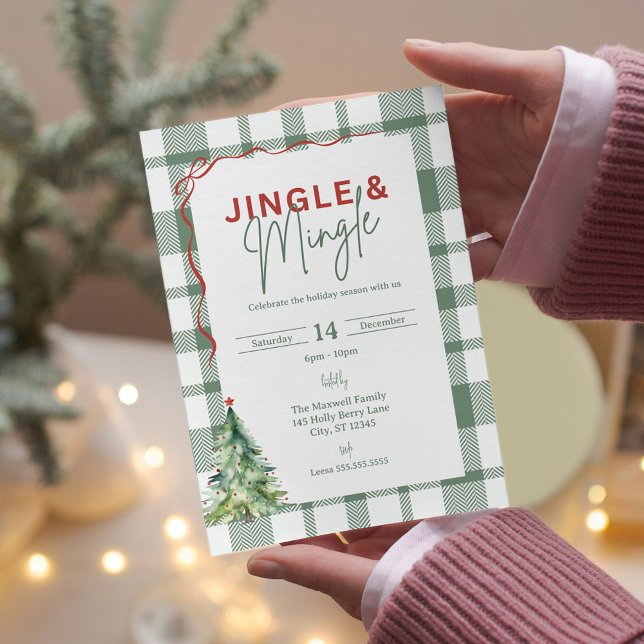 Enkel inbjudan till Jingle & Mingle-julfest Vykort (Simple Jingle & Mingle Christmas Party Invitation Postcard)
