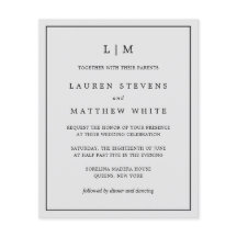 Enkel inbjudan till lätt Grått Monogram budgetbröl