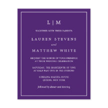 Enkel inbjudan till Lila Monogram budgetbröllop