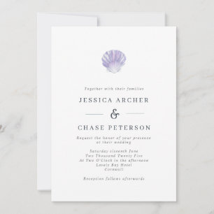 Enkel inbjudan till Lilac Seashell Beach Wedding