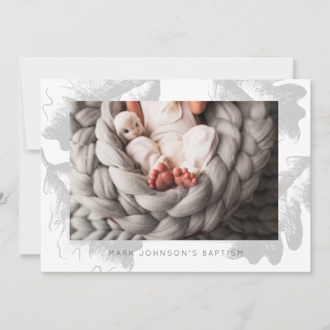 Enkel inbjudan till Photo Grått Foliage Baptism Pa (Framsida)