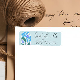 Enkel inbjudan till Retro Blommigt Himmel Blue Wed Returadress Etikett