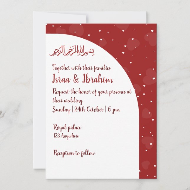Enkel inbjudan till Romantic Red Heart Wedding (Framsida)