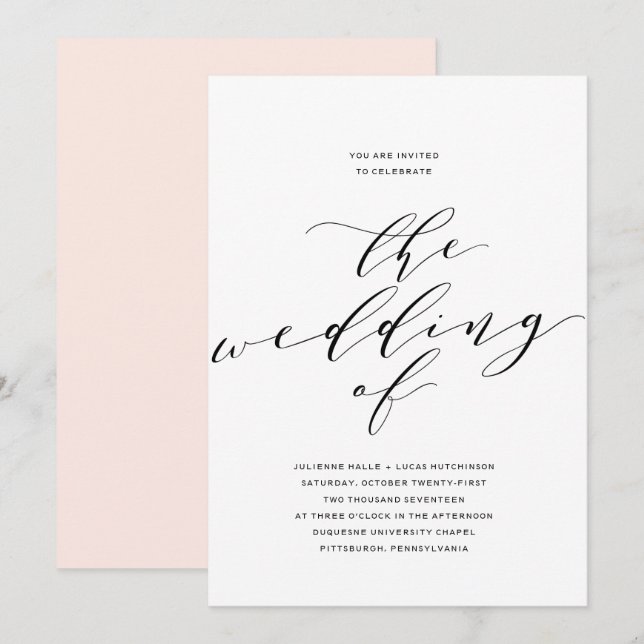 Enkel inbjudan till Romantik Calligraphy Wedding (Fram/baksida)